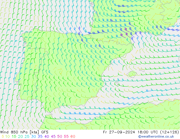 Wind 850 hPa GFS September 2024