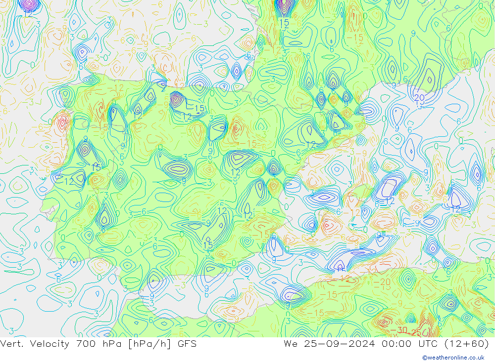 Vert. Velocity 700 hPa GFS śro. 25.09.2024 00 UTC