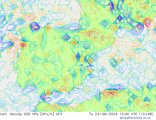 Vert. Velocity 925 hPa GFS Út 24.09.2024 12 UTC