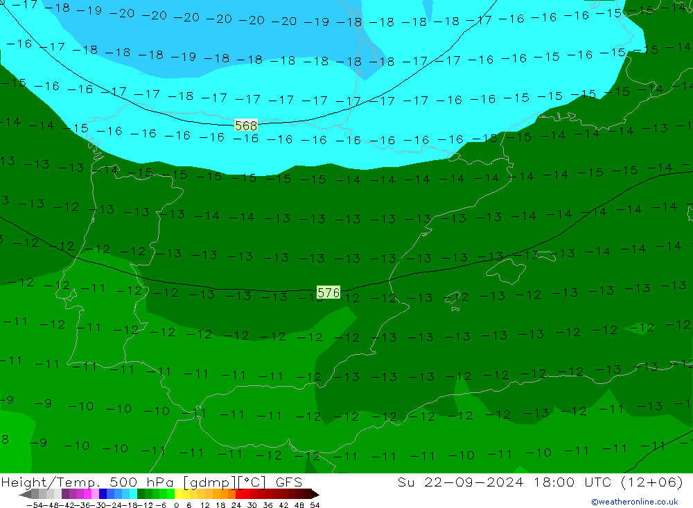 Z500/Rain (+SLP)/Z850 GFS Su 22.09.2024 18 UTC