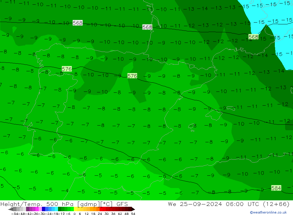 Height/Temp. 500 hPa GFS We 25.09.2024 06 UTC