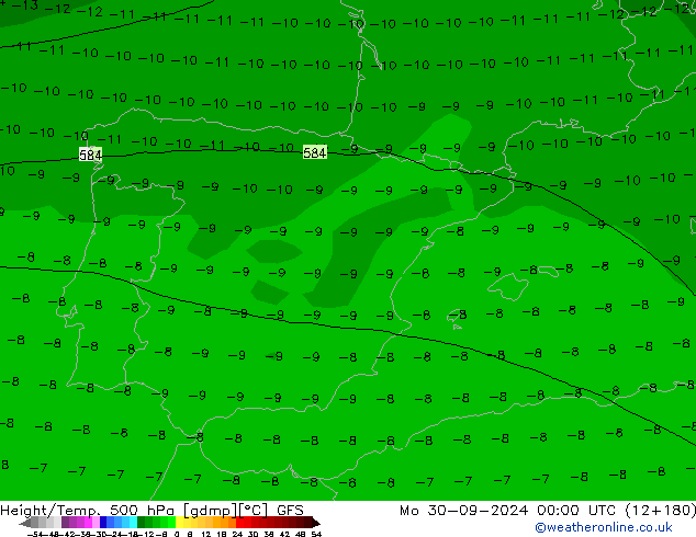 Z500/Rain (+SLP)/Z850 GFS pon. 30.09.2024 00 UTC