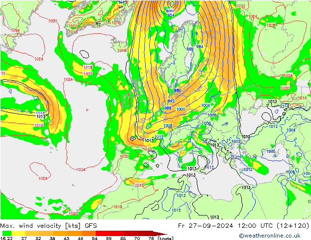 Max. wind velocity GFS Fr 27.09.2024 12 UTC