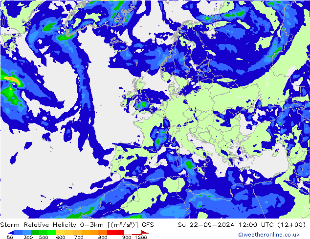 Storm Relative Helicity GFS dom 22.09.2024 12 UTC