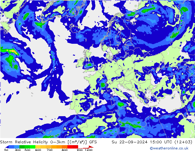 Storm Relative Helicity GFS Dom 22.09.2024 15 UTC