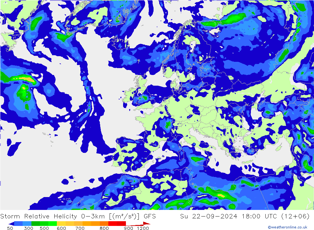 Storm Relative Helicity GFS Su 22.09.2024 18 UTC