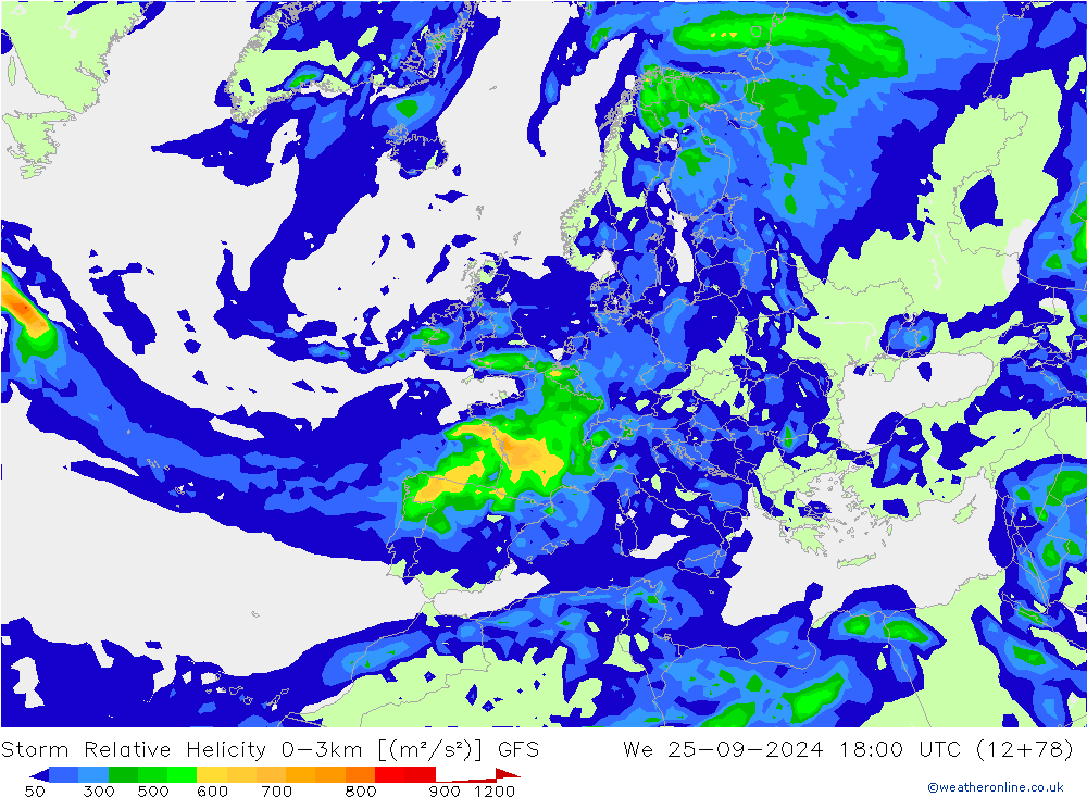 Storm Relative Helicity GFS We 25.09.2024 18 UTC