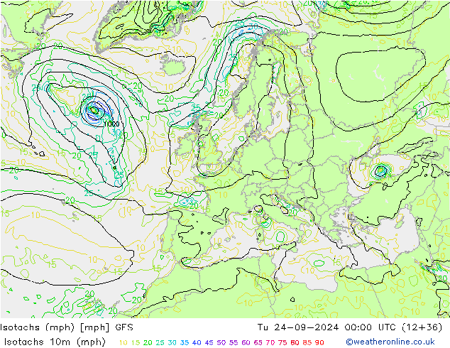 Isotachs (mph) GFS mar 24.09.2024 00 UTC