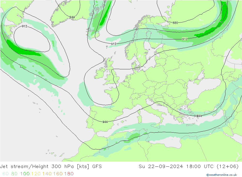 Jet stream GFS Dom 22.09.2024 18 UTC