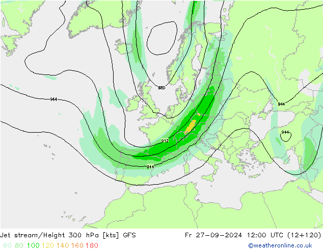 Jet stream GFS Sex 27.09.2024 12 UTC