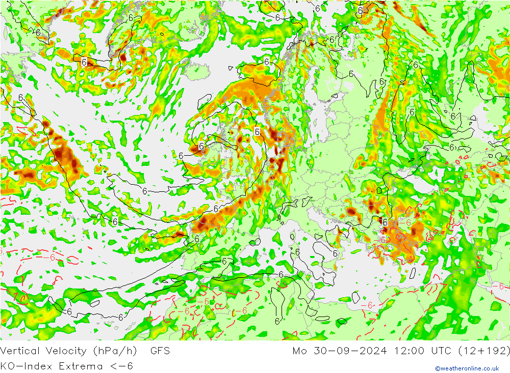 Konvektiv-Index GFS Mo 30.09.2024 12 UTC