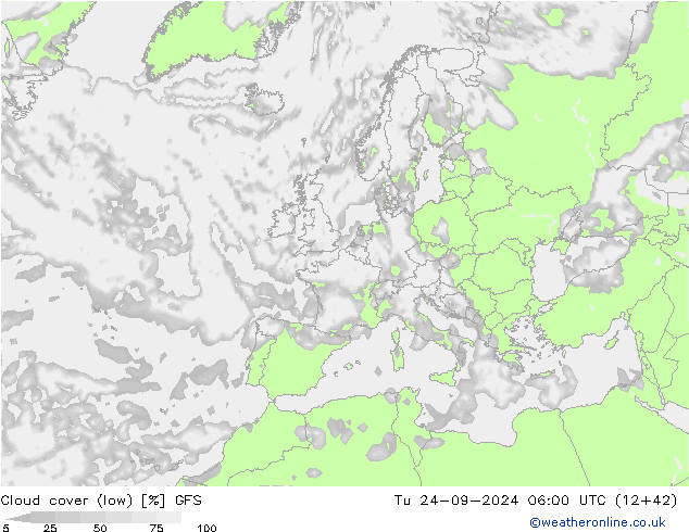 Bewolking (Laag) GFS di 24.09.2024 06 UTC