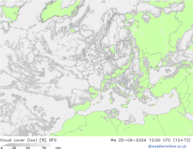 Bulutlar (düşük) GFS Çar 25.09.2024 12 UTC