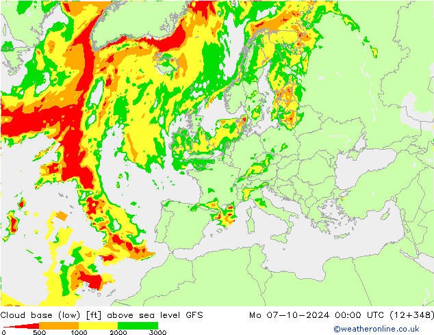 Cloud base (low) GFS Po 07.10.2024 00 UTC