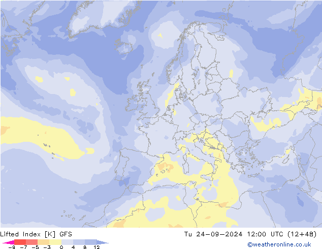 Lifted Index GFS Di 24.09.2024 12 UTC