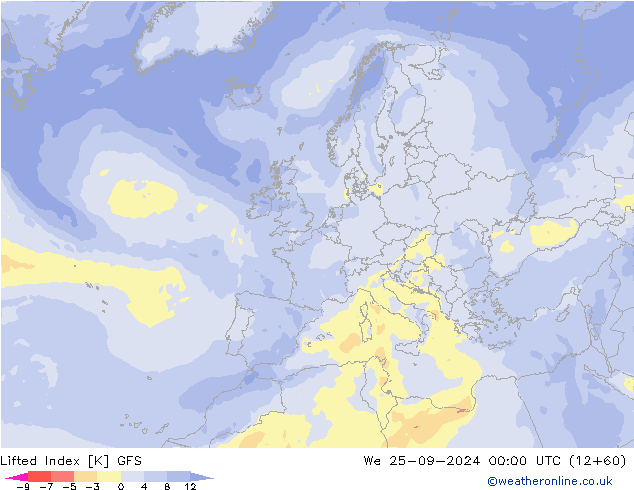 Lifted Index GFS Mi 25.09.2024 00 UTC