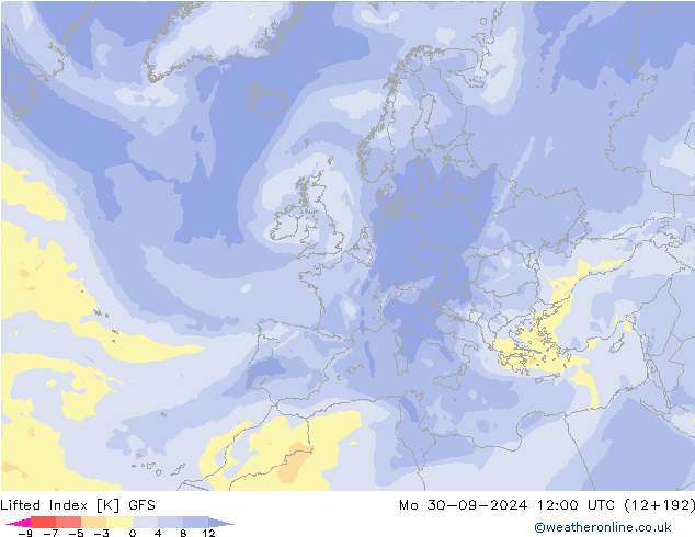 Lifted Index GFS Po 30.09.2024 12 UTC