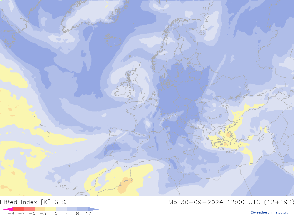 Lifted Index GFS Mo 30.09.2024 12 UTC