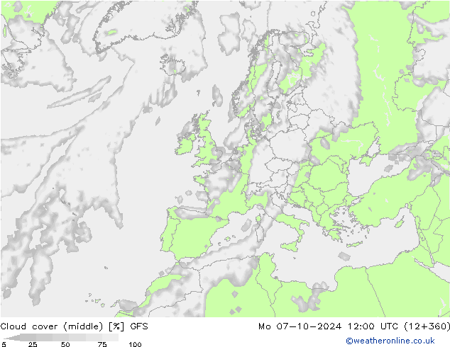 Cloud cover (middle) GFS Mo 07.10.2024 12 UTC