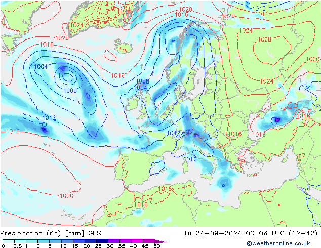 Z500/Rain (+SLP)/Z850 GFS Di 24.09.2024 06 UTC