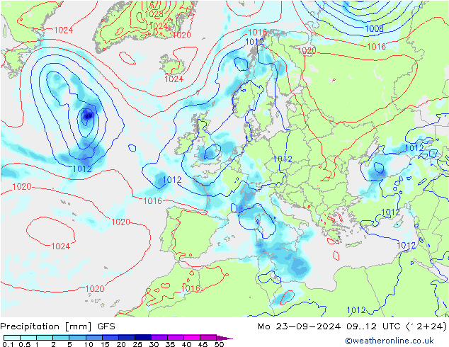 Niederschlag GFS Mo 23.09.2024 12 UTC