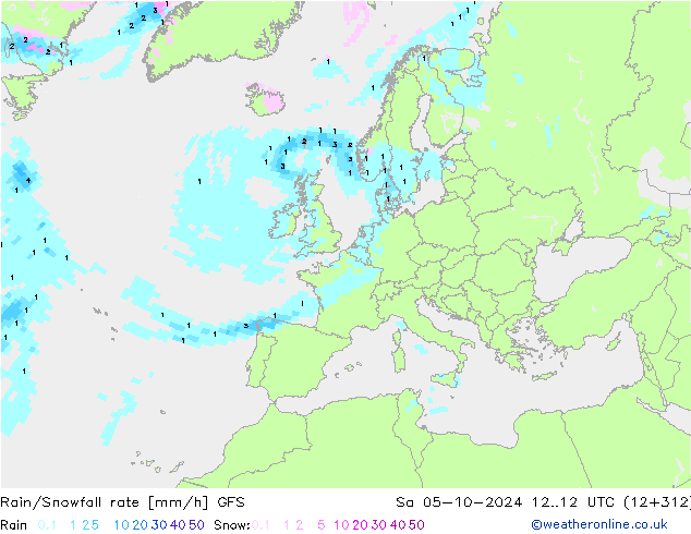 Regen/Schneefallrate GFS Sa 05.10.2024 12 UTC