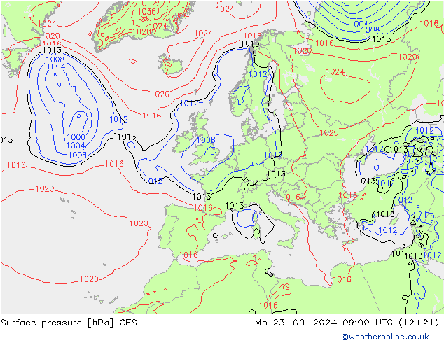 Luchtdruk (Grond) GFS ma 23.09.2024 09 UTC