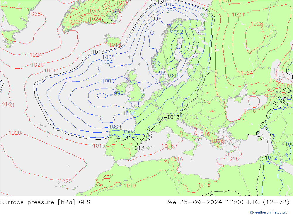 Luchtdruk (Grond) GFS wo 25.09.2024 12 UTC