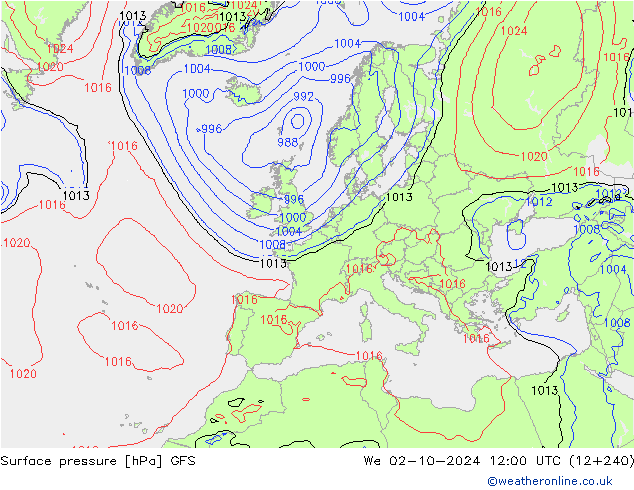 Luchtdruk (Grond) GFS wo 02.10.2024 12 UTC