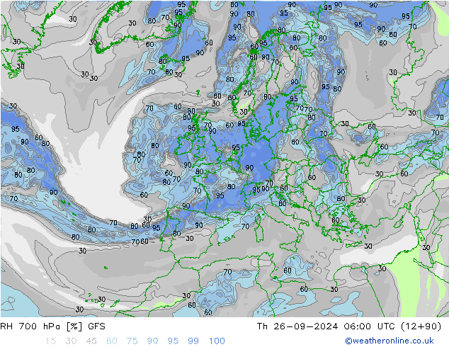 RH 700 hPa GFS Qui 26.09.2024 06 UTC