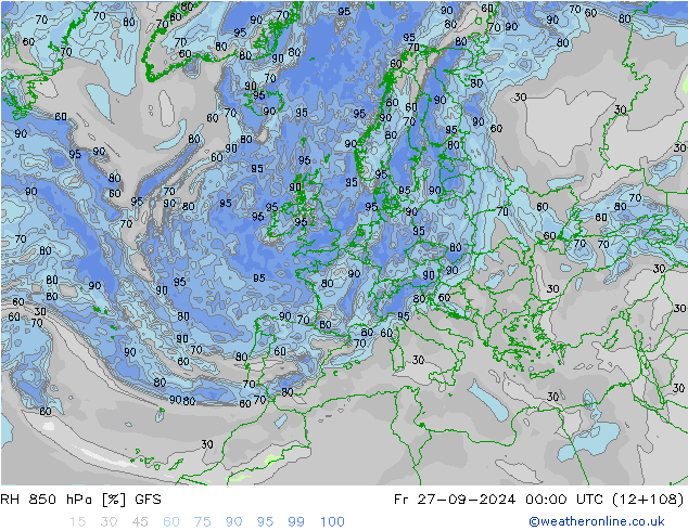 RH 850 hPa GFS Fr 27.09.2024 00 UTC