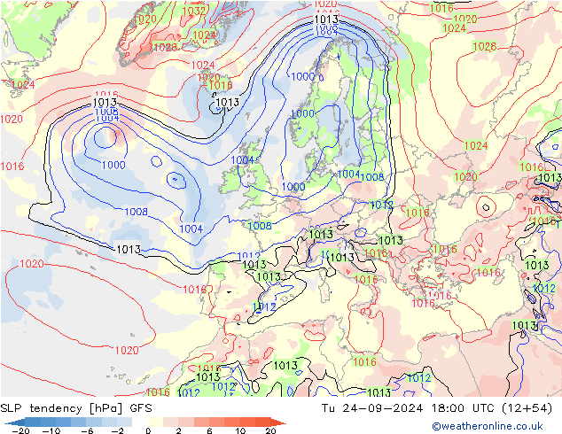 SLP tendency GFS Tu 24.09.2024 18 UTC