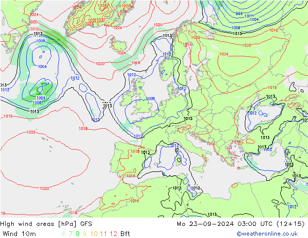 High wind areas GFS lun 23.09.2024 03 UTC