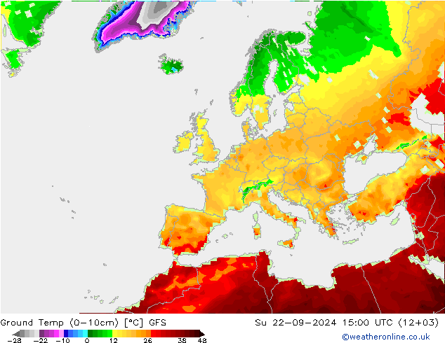 Temp. gruntu (0-10cm) GFS nie. 22.09.2024 15 UTC