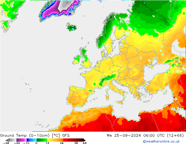 Temperatur 0-10 cm GFS Mi 25.09.2024 06 UTC