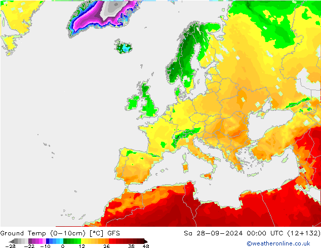 Temp. al suolo (0-10cm) GFS sab 28.09.2024 00 UTC