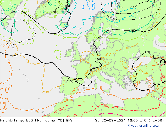 Height/Temp. 850 hPa GFS 星期日 22.09.2024 18 UTC