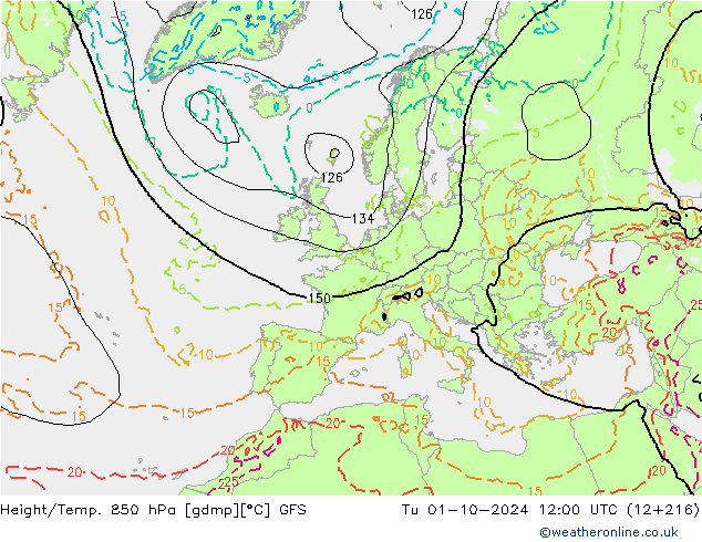 Z500/Rain (+SLP)/Z850 GFS Tu 01.10.2024 12 UTC