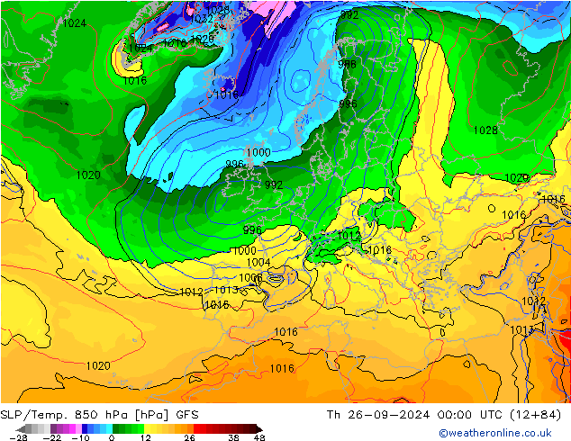 SLP/Temp. 850 hPa GFS gio 26.09.2024 00 UTC