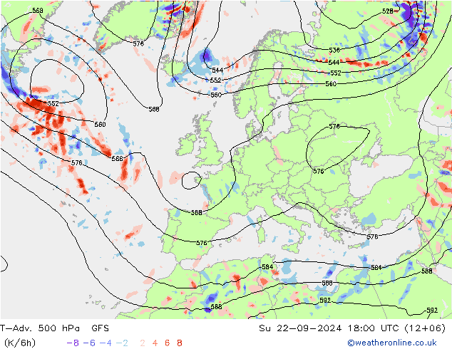 T-Adv. 500 hPa GFS zo 22.09.2024 18 UTC