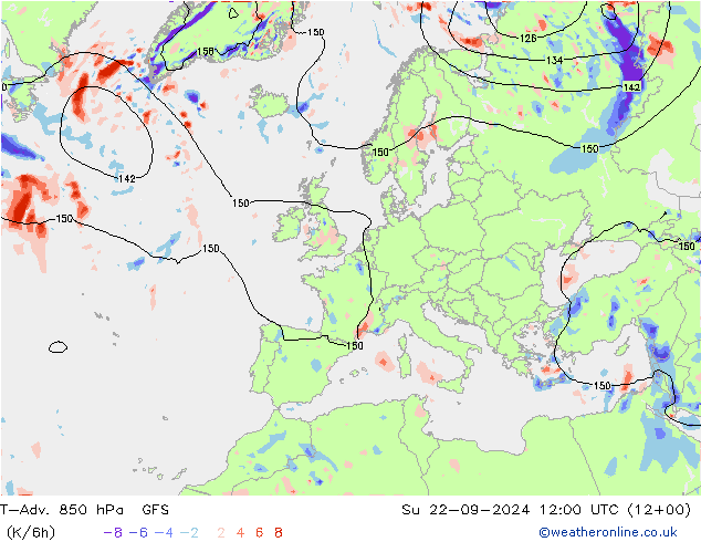 T-Adv. 850 hPa GFS dom 22.09.2024 12 UTC