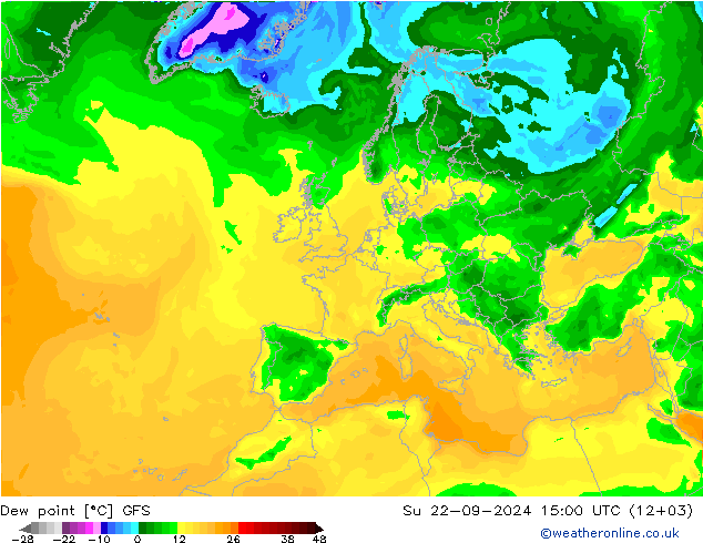 Ponto de orvalho GFS Dom 22.09.2024 15 UTC