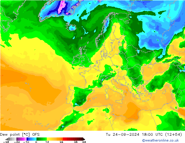 Çiğ Noktası GFS Sa 24.09.2024 18 UTC