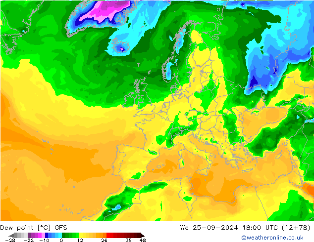 Point de rosée GFS mer 25.09.2024 18 UTC