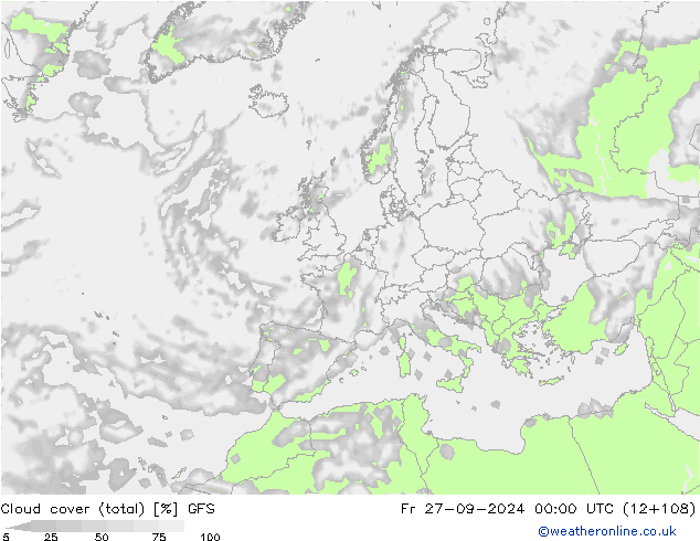 Nuages (total) GFS ven 27.09.2024 00 UTC