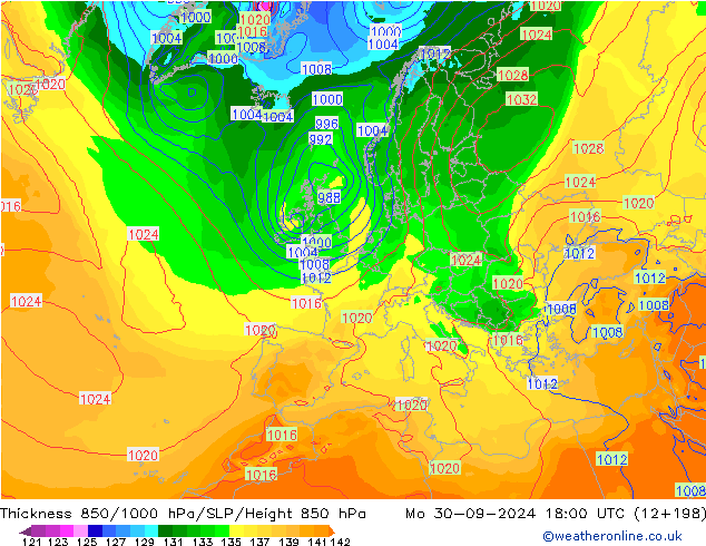 Thck 850-1000 hPa GFS Po 30.09.2024 18 UTC