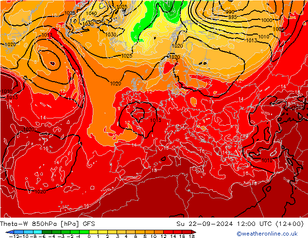 Theta-W 850hPa GFS dom 22.09.2024 12 UTC