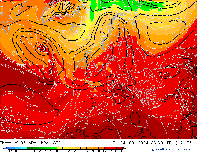 Theta-W 850hPa GFS Tu 24.09.2024 00 UTC