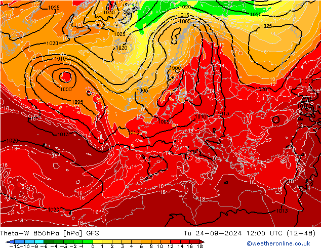 Theta-W 850hPa GFS Tu 24.09.2024 12 UTC