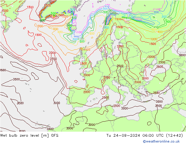 Theta-W Frostgrenze GFS Di 24.09.2024 06 UTC